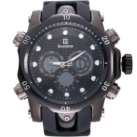 Bestdon Swiss Men's Sports Watches Quartz Analog Six Hands Black