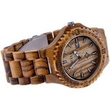MEKU Handmade Wooden Wrist Watches Quartz with Solid Natural Zebrawood and Date Calendar