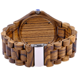 MEKU Handmade Wooden Wrist Watches Quartz with Solid Natural Zebrawood and Date Calendar