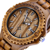 MEKU Handmade Wooden Wrist Watches Quartz with Solid Natural Zebrawood and Date Calendar
