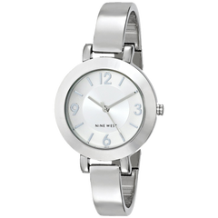Nine West Women's NW 1631SVSB Silver Tone Sunray Dial and Bangle Watch