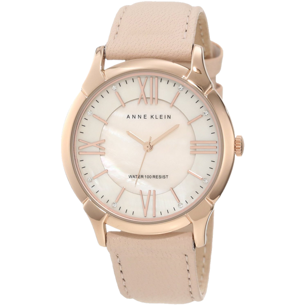 Anne Klein Women's AK 1010RGLP Rose Gold Tone Watch with Swarovski Crystals and Leather Band