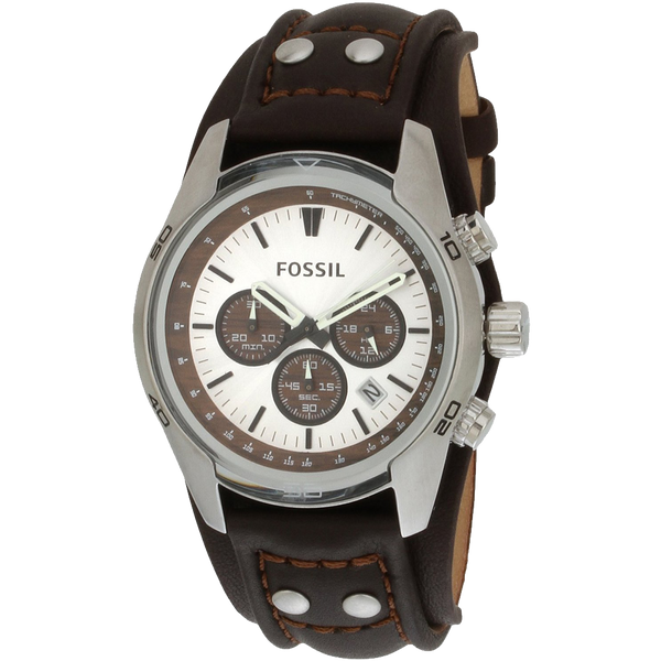 Fossil Men's Stainless Steel Chronograph Watch with Genuine Brown Leather Strap