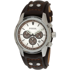 Fossil Men's Stainless Steel Chronograph Watch with Genuine Brown Leather Strap
