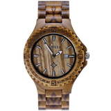 MEKU Handmade Wooden Wrist Watches Quartz with Solid Natural Zebrawood and Date Calendar
